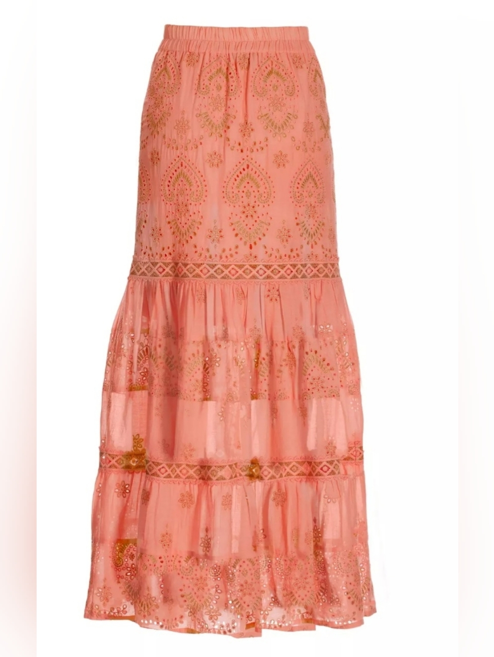 Me 2 Magic Unique Boho Embroired Eyelet Cotton Maxi Skirt Size XL Like New!!